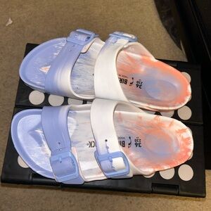 Birkenstock white pink and lavender